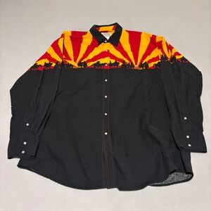 Ash Creek Trading Mens XL Western Snap Shirt Desert Sunset Cowboy Horizon Black